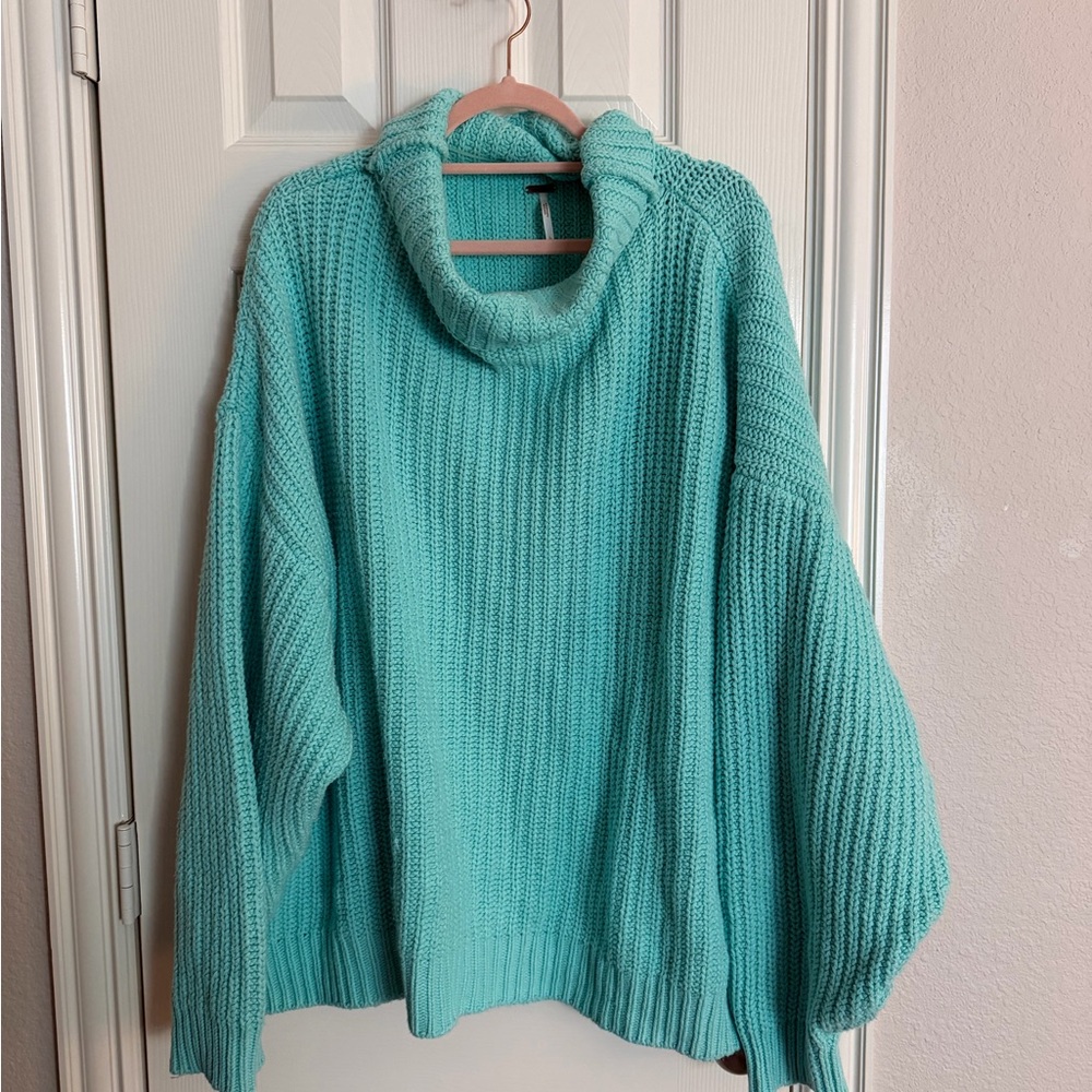 Free People Aqua Mint Cowl Neck Sweater